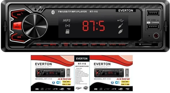 Everton RT-115 ÇİFT USB'li USB-SD-FM-AUX- Bluetooth Oto Teyp 4x50 Watt ürün görseli 1