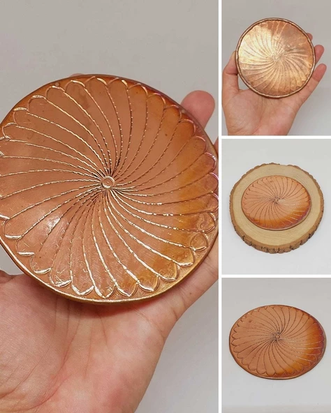 Dekoratif Otantik El Yapımı Spiral Desen Bakır Bardak Altlığı 1/Adet ürün görseli 1