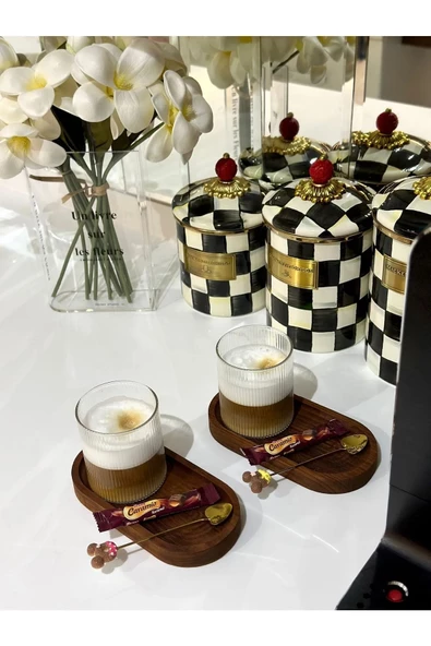 4 Lü Ahşap Tepsi Çay Tepsisi Kahve Tepsisi Sunum Tepsisi Sunumluk ürün görseli 1