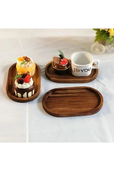 3 Adet Ahşap Tepsi Çay Tepsisi Kahve Tepsisi Sunum Tepsisi Sunumluk ürün görseli 1