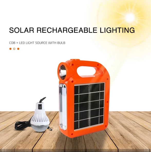Or-6399 Solar Güneş Panelli 1 Led Ampullü Usb Çıkışlı Powerbank Solar El Feneri Işıldak Kamp Lambası ürün görseli 1