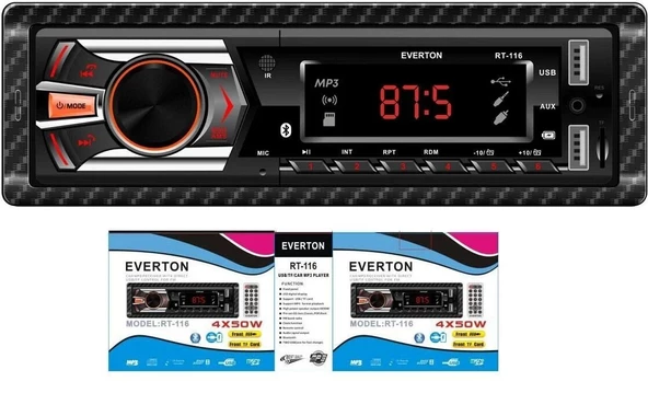 Everton RT-116 ÇİFT USB'li USB-SD-FM-AUX- Bluetooth Oto Teyp 4x50 Watt ürün görseli 1