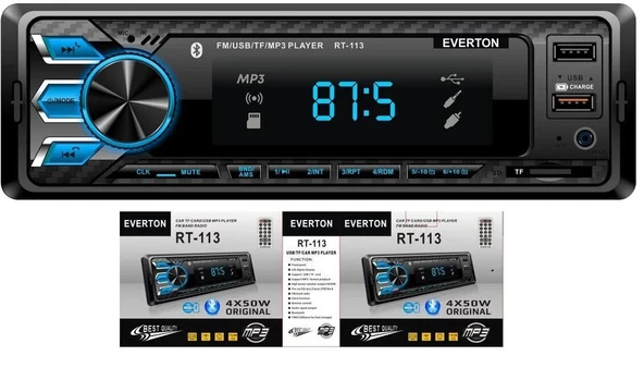 Everton RT-113 ÇİFT USB'li USB-SD-FM-AUX- Bluetooth Oto Teyp 4x50 Watt ürün görseli 1