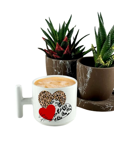 DeepCraft Best Quality 'Leopar Kalp' T Kulplu Kupa Yılbaşı,Sevgililer Günü, Hediyelik Kupa 185ML ürün görseli 1