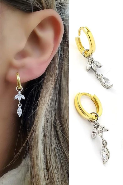 925Ayar Gümüş Üzerine Altın Kaplama Luxury Tasarım Lotus Sallantili Küpe ürün görseli 1