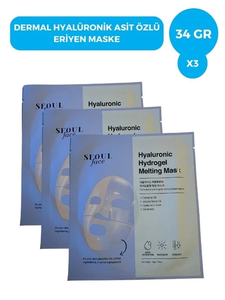 Seoulface Hyalüronik Asit Hydrojel Şeffaflaşan Eriyen Maske 34g 3 Adet ürün görseli 1