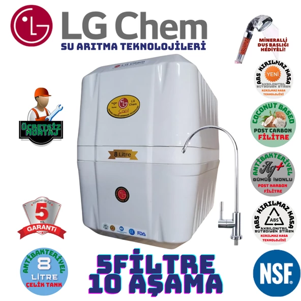 LG Chem COOL BEYAZ MONTAJ DAHİL  8 LİTRE 5 FİLTRE 10 AŞAMA SU ARITMA CİHAZI ürün görseli 1