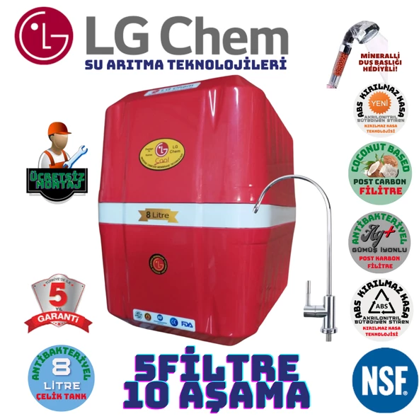 LG Chem COOL KIRMIZI BEYAZ MONTAJ DAHİL 8 LİTRE 5 FİLTRE 10 AŞAMA SU ARITMA CİHAZI ürün görseli 1