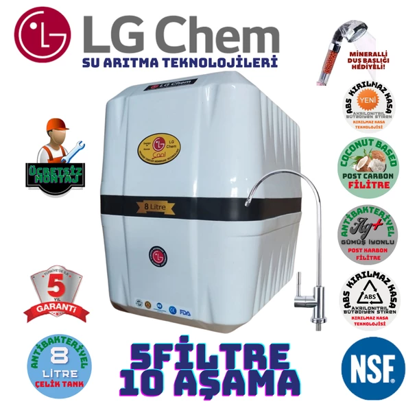 LG Chem COOL BEYAZ SİYAH MONTAJ DAHİL 8 LİTRE 5 FİLTRE 10 AŞAMA SU ARITMA CİHAZI ürün görseli 1