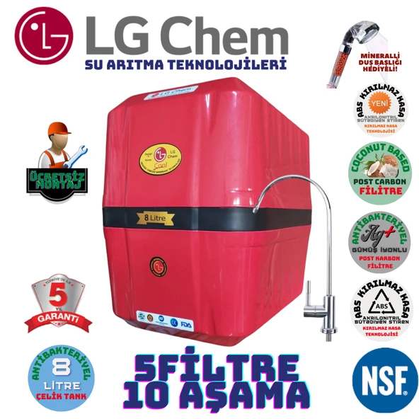 LG Chem COOL KIRMIZI SİYAH MONTAJ DAHİL 8 LİTRE 5 FİLTRE 10 AŞAMA SU ARITMA CİHAZI ürün görseli 1