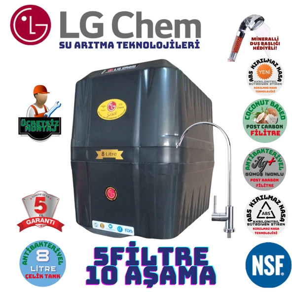LG Chem COOL SİYAH MONTAJ DAHİL 8 LİTRE 5 FİLTRE 10 AŞAMA SU ARITMA CİHAZI ürün görseli 1
