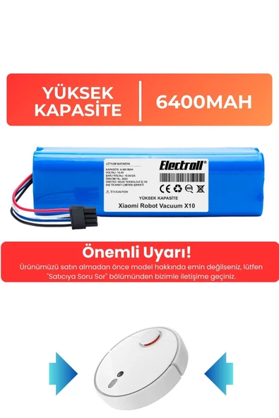 Xiaomi Robot Vacuum X10 Uyumlu Robot Süpürge Bataryası (Yüksek Kapasite) 6400mAh Robot Süpürge Pili ürün görseli 1