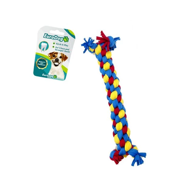 EuroDog Dumbell Diş İpi Sarı Mavi Kırmızı 24 Cm ürün görseli 1