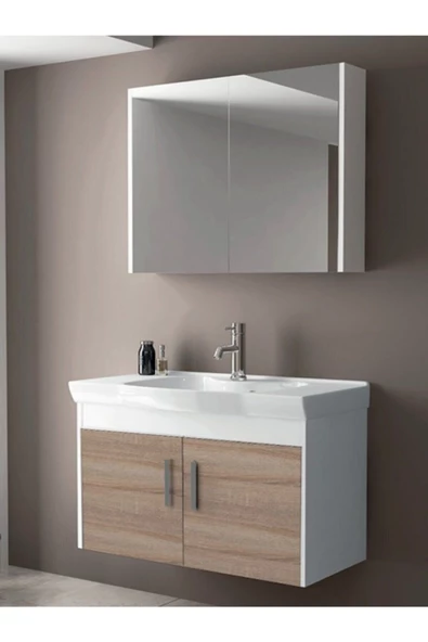 Ece Banyo Gama 90 Cm Banyo Dolabı, Sonoma Meşe/Beyaz ürün görseli 1