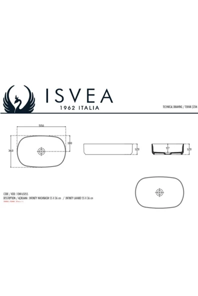 İsvea Infinity Tezgahüstü Lavabo 55Cm - Resim 3
