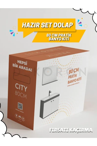 Ece Banyo Ece City 80 Banyo Dolabı Seti Beyaz ürün görseli 1