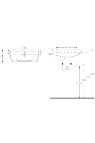 Ece Banyo Ece Tek Parça Lavabo 22x51 (Deliksiz) (10Tp70051Ec-Ds) - Resim 2