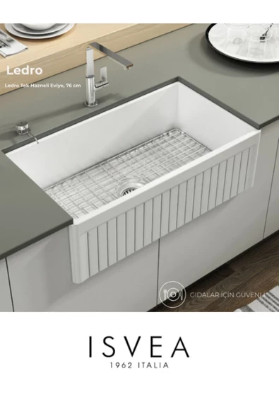 İsvea Ledro 76Cm Seramik Mutfak Eviyesi(Süzgeç Ve Metal Izgara Dahil) ürün görseli 1