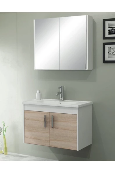 Ece Banyo Gama 80 Cm Banyo Dolabı - Sonomo Meşe/Beyaz ürün görseli 1