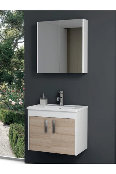 Ece Banyo Sonoma Meşe  Beyaz Gama  Banyo Dolabı 65 Cm ürün görseli 1