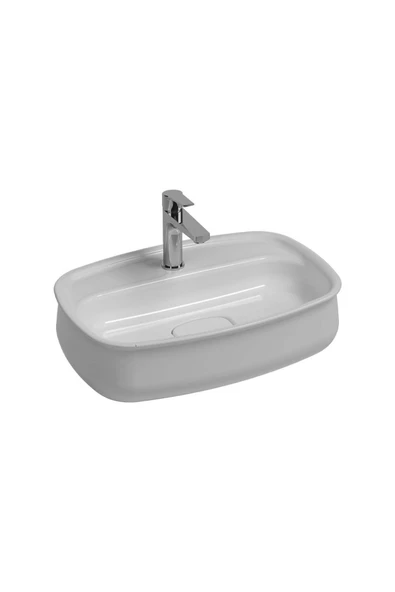 İsvea Isvea Fluido Tezgah Üzeri Çanak Lavabo 60Cm Bas-Aç Mat Beyaz ürün görseli 1