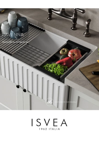 İsvea Ravenna 84 Cm Çift Hazneli Seramik Eviye (Izgara Ve Süzgeç Dahildir.) ürün görseli 1