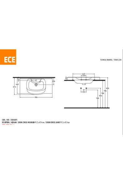 Ece Banyo Sekura Lavabo 91 Cm - Resim 2