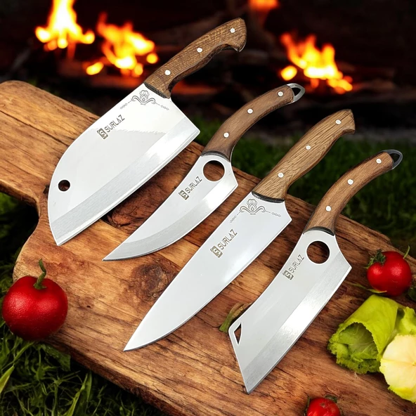 SürLaz Şef Bıçak Seti 4 Parça Almazan Bıçak Outdoor Bıçakları Hediyelik Bıçak ürün görseli 1