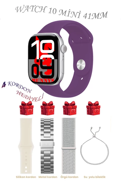 Samsung Galaxy Z Flip Uyumlu Mor Akıllı Saat Watch 10 Mini Kordon Hediyeli AMOLED EKRAN 41MM ürün görseli 1