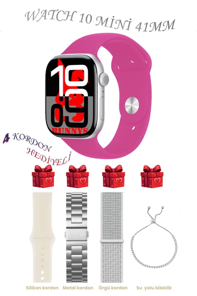 Samsung Galaxy Z Fold2 Uyumlu Pembe Akıllı Saat Watch 10 Mini Kordon Hediyeli AMOLED EKRAN 41MM ürün görseli 1