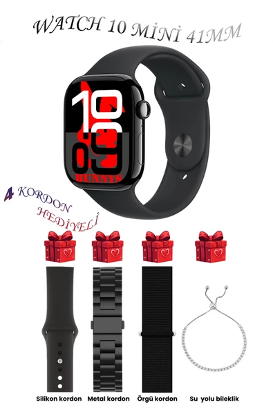 Xiaomi Mi 10 Uyumlu Siyah Akıllı Saat Watch 10 Mini Kordon Hediyeli AMOLED EKRAN 41MM ürün görseli 1