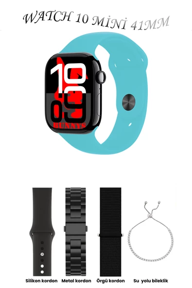 Xiaomi Mi 8 Uyumlu Turkuaz Akıllı Saat Watch 10 Mini Kordon Hediyeli AMOLED EKRAN 41MM ürün görseli 1