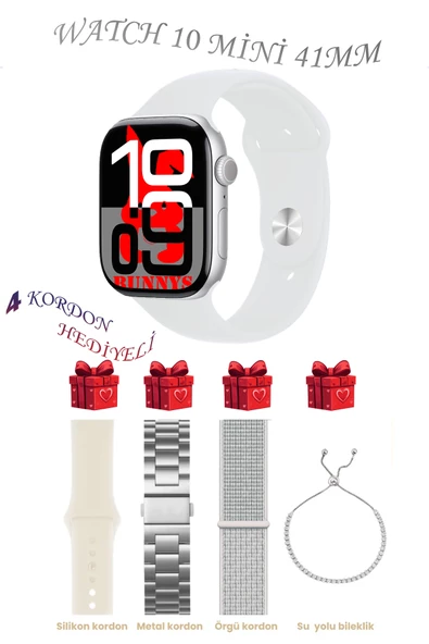 Apple iPhone 11 Pro Max Uyumlu Beyaz Akıllı Saat Watch 10 Mini Kordon Hediyeli AMOLED EKRAN 41MM ürün görseli 1