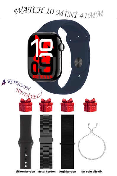 Huawei P40 Pro+ Uyumlu Lacivert Akıllı Saat Watch 10 Mini Kordon Hediyeli AMOLED EKRAN 41MM ürün görseli 1