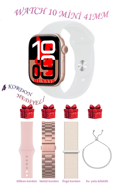 Apple iPhone 12 Pro Uyumlu Beyaz Akıllı Saat Watch 10 Mini Kordon Hediyeli AMOLED EKRAN 41MM ürün görseli 1