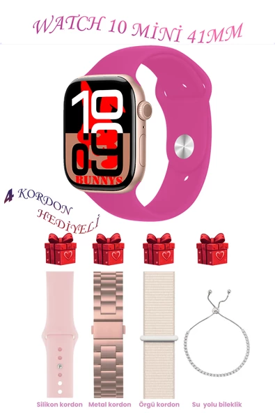Oppo A76 Uyumlu Pembe Akıllı Saat Watch 10 Mini Kordon Hediyeli AMOLED EKRAN 41MM ürün görseli 1