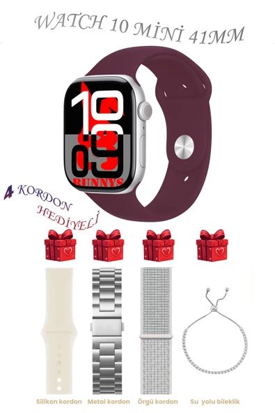 Oppo A95 Uyumlu Bordo Akıllı Saat Watch 10 Mini Kordon Hediyeli AMOLED EKRAN 41MM ürün görseli 1