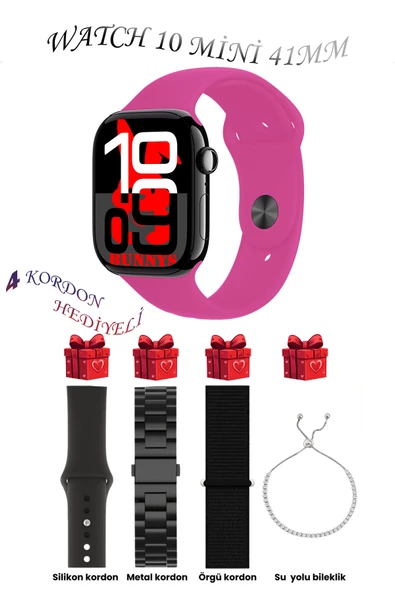 Oppo A96 Uyumlu Pembe Akıllı Saat Watch 10 Mini Kordon Hediyeli AMOLED EKRAN 41MM ürün görseli 1