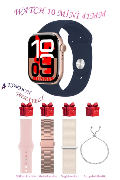 Oppo F19 Uyumlu Lacivert Akıllı Saat Watch 10 Mini Kordon Hediyeli AMOLED EKRAN 41MM ürün görseli 1