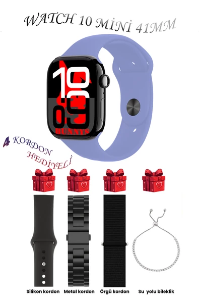 Samsung Galaxy A60 Uyumlu Lila Akıllı Saat Watch 10 Mini Kordon Hediyeli AMOLED EKRAN 41MM ürün görseli 1