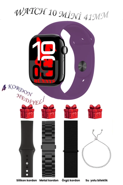 Samsung Galaxy A70 Uyumlu Mor Akıllı Saat Watch 10 Mini Kordon Hediyeli AMOLED EKRAN 41MM ürün görseli 1