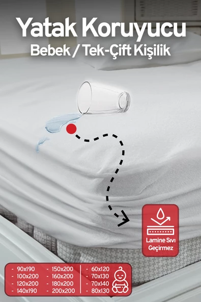 Fitted Pamuklu Bebek / Tek / Çift Kişilik Sıvı Geçirmez Yatak Koruyucu Lastikli Çarşaf Alez ürün görseli 1
