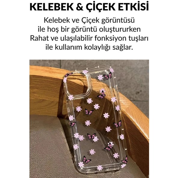 iPhone 15 Pro Max Çiçekli Butterfly Seri Silikon Kapak - Resim 2