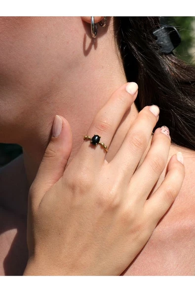 Minimal Doğal Taş Obsidyen Doğal Taşlı Otantik Minimal Ayarlanabilir Yüzük euy5o ürün görseli 1
