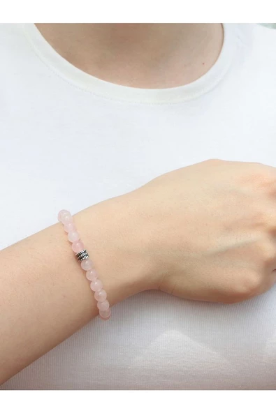Doğal Taş Pembe Kuvars Doğal Taş Bileklik Orta Boy 6 mm Taşlı dtdbpk6 ürün görseli 1