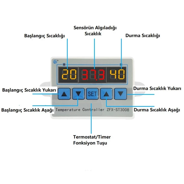 YATE10 ST3008 220V 10A Termostat/ Timer Kontrolörü - Resim 3