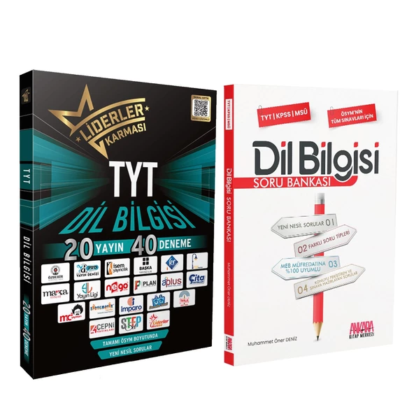 Liderler Karması TYT Dil Bilgisi 20 Yayın 40 Deneme ve AKM Dil Bilgisi Soru Bankası Seti 2 Kitap ürün görseli 1