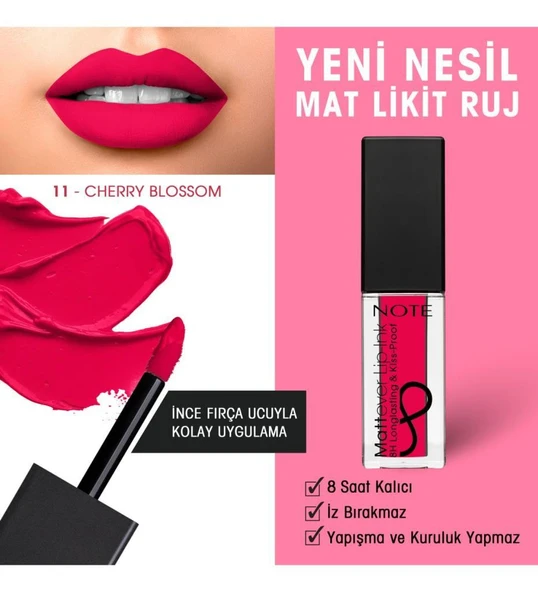 Note Mattever Lip-Ink Ruj 11 Cherry Blossom ürün görseli 1