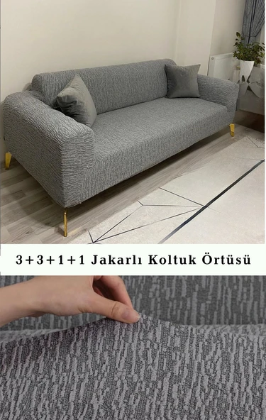 Upmall Jakarlı Ağaç Kabuğu Koltuk Örtüsü 3+3+1+1 Takımı Lastikli Esnek Yıkanabilir Çekyat Kanepe Kılıfı ürün görseli 1