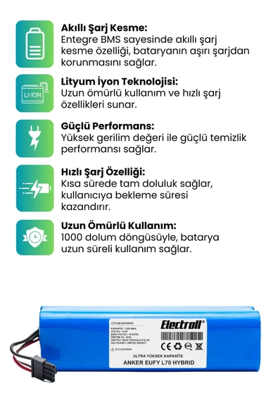Anker Eufy L70 Hybrid Batarya (ULTRA YÜKSEK KAPASİTE) 7.000mah Pil Akıllı Robot Süpürge Batarya ürün görseli 1